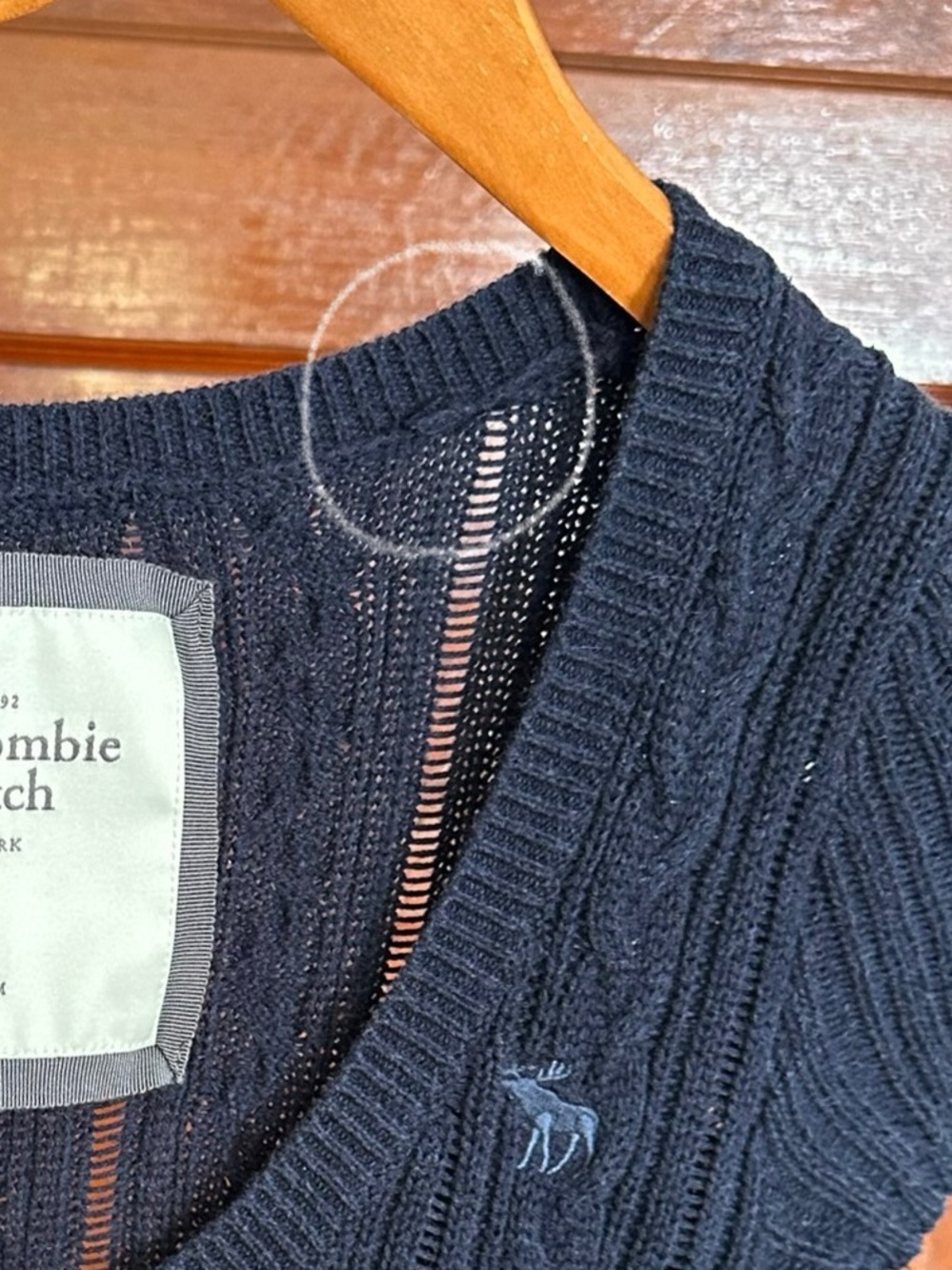 Abercrombie & Fitch Navy Blue Cable Knit Babydoll Sweater Top Medium Bella Swan - Picture 4 of 9